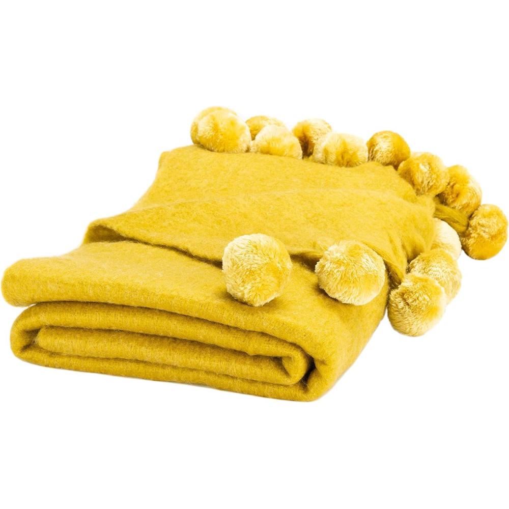 image:imageSAFAVIEH Home Collection Shae Aqua 50 x 70inch Pom Pom Decorative Throw BlanketMustard