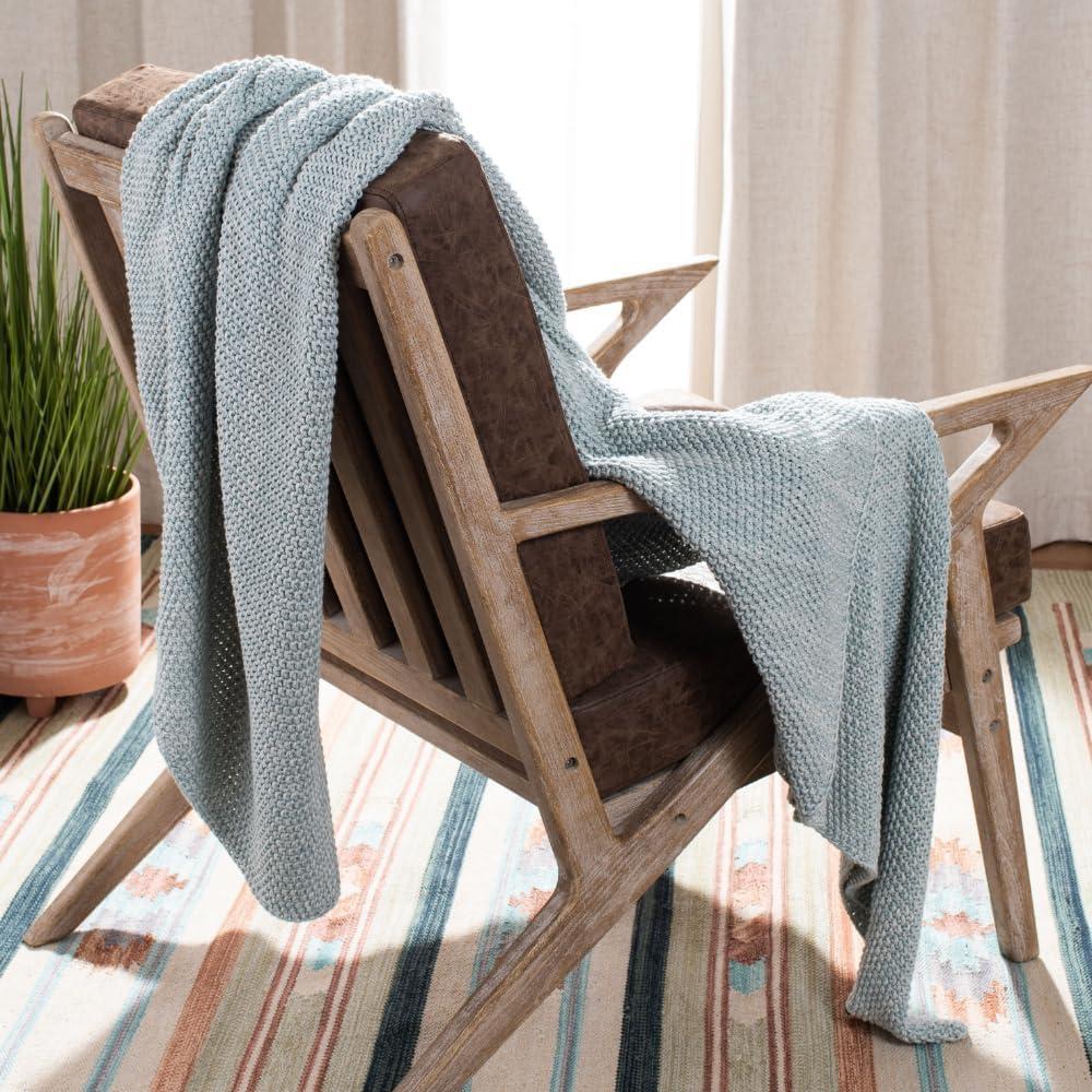 image:imageSAFAVIEH Home Liliana 50 x 60inch Knit Blanket Throw Dull BlueNatural