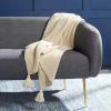 SAFAVIEH Home Collection Mari Boho Beige/Gold Cotton 50 x 60-inch Tassel Sofa Chaise Lounge Club Chair Living Room Bedroom Decorative Throw Blanket THR235A-5060