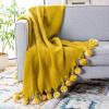 SAFAVIEH Home Collection Shae Aqua 50 x 70-inch Pom Pom Decorative Throw Blanket(Mustard)