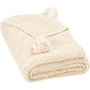 SAFAVIEH Home Collection Mari Boho Beige/Gold Cotton 50 x 60-inch Tassel Sofa Chaise Lounge Club Chair Living Room Bedroom Decorative Throw Blanket THR235A-5060