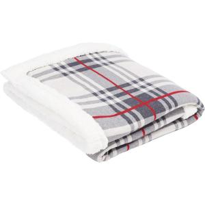 SAFAVIEH Home Collection Ribbon Plaid 50 x 60-inch Grey/Red Cotton & Sherpa Sofa Chaise Lounge Club Chair Living Room Bedroom Decorative Throw Blanket
