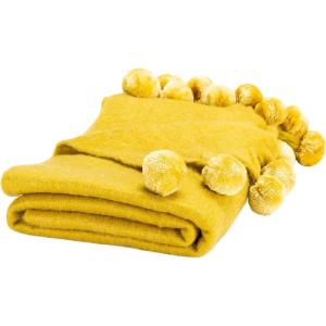 SAFAVIEH Home Collection Shae Aqua 50 x 70-inch Pom Pom Decorative Throw Blanket(Mustard)