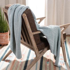 SAFAVIEH Home Liliana 50 x 60-inch Knit Blanket Throw, Dull Blue/Natural