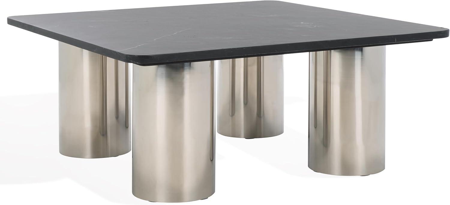 image:imageSAFAVIEH Couture Collection Belynda Black Marble Top Coffee Table with Chunky Chrome Stainless Steel Legs Modern Accent Cocktail Table SFV9740ABlackChrome