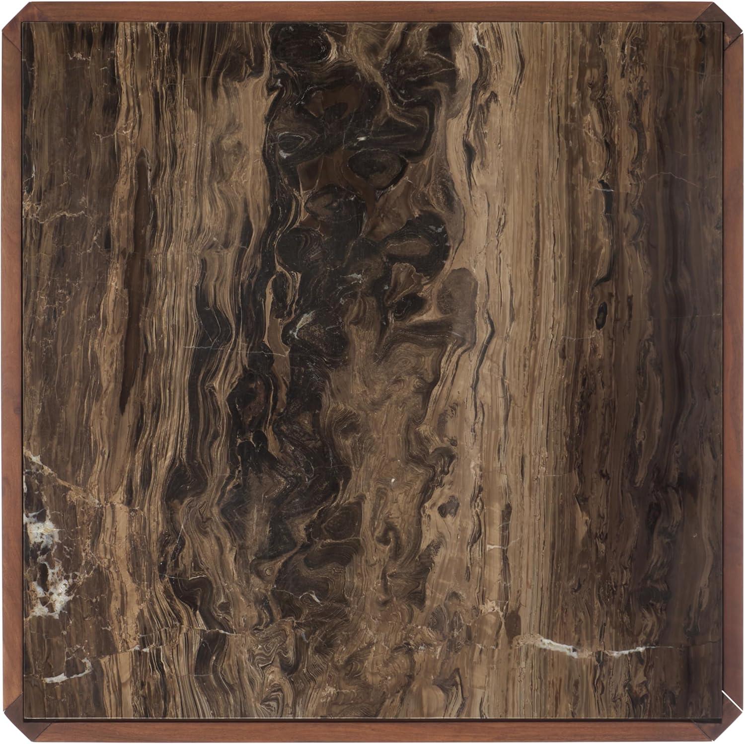 image:imageSAFAVIEH Couture Collection Bernardi Walnut amp Brown Marble Top Coffee Table with Solid Wood Base Modern Accent Cocktail Table SFV9744BWalnutBrown