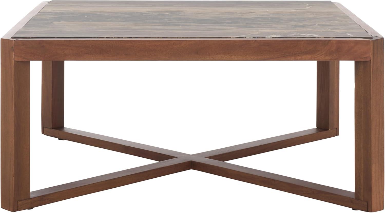 image:imageSAFAVIEH Couture Collection Bernardi Walnut amp Brown Marble Top Coffee Table with Solid Wood Base Modern Accent Cocktail Table SFV9744BWalnutBrown