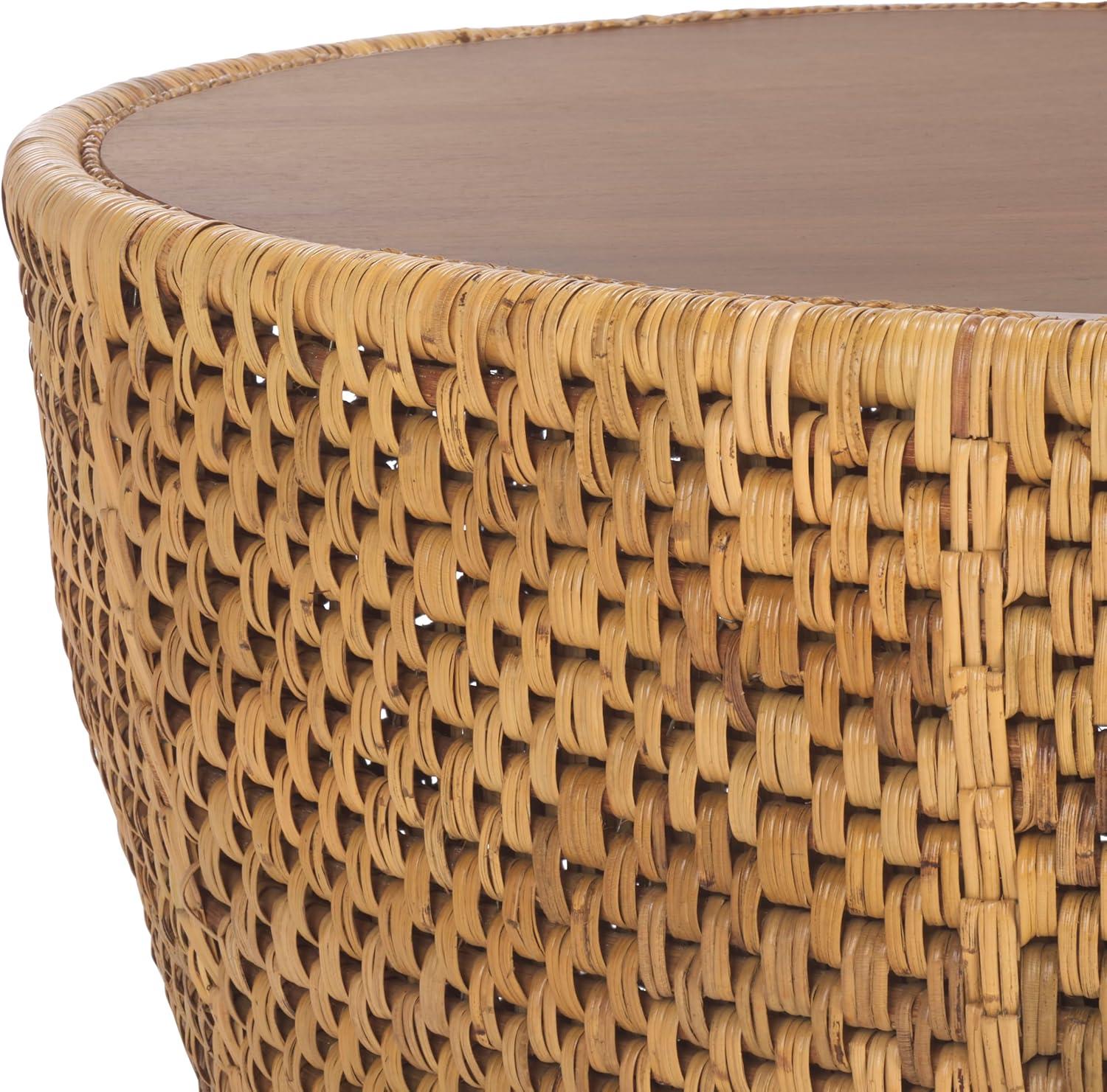 image:imageSAFAVIEH Couture Collection Braylen Natural Rattan amp Glass Coffee Table Round Accent Table Fully Assembled CWK2021ANatural