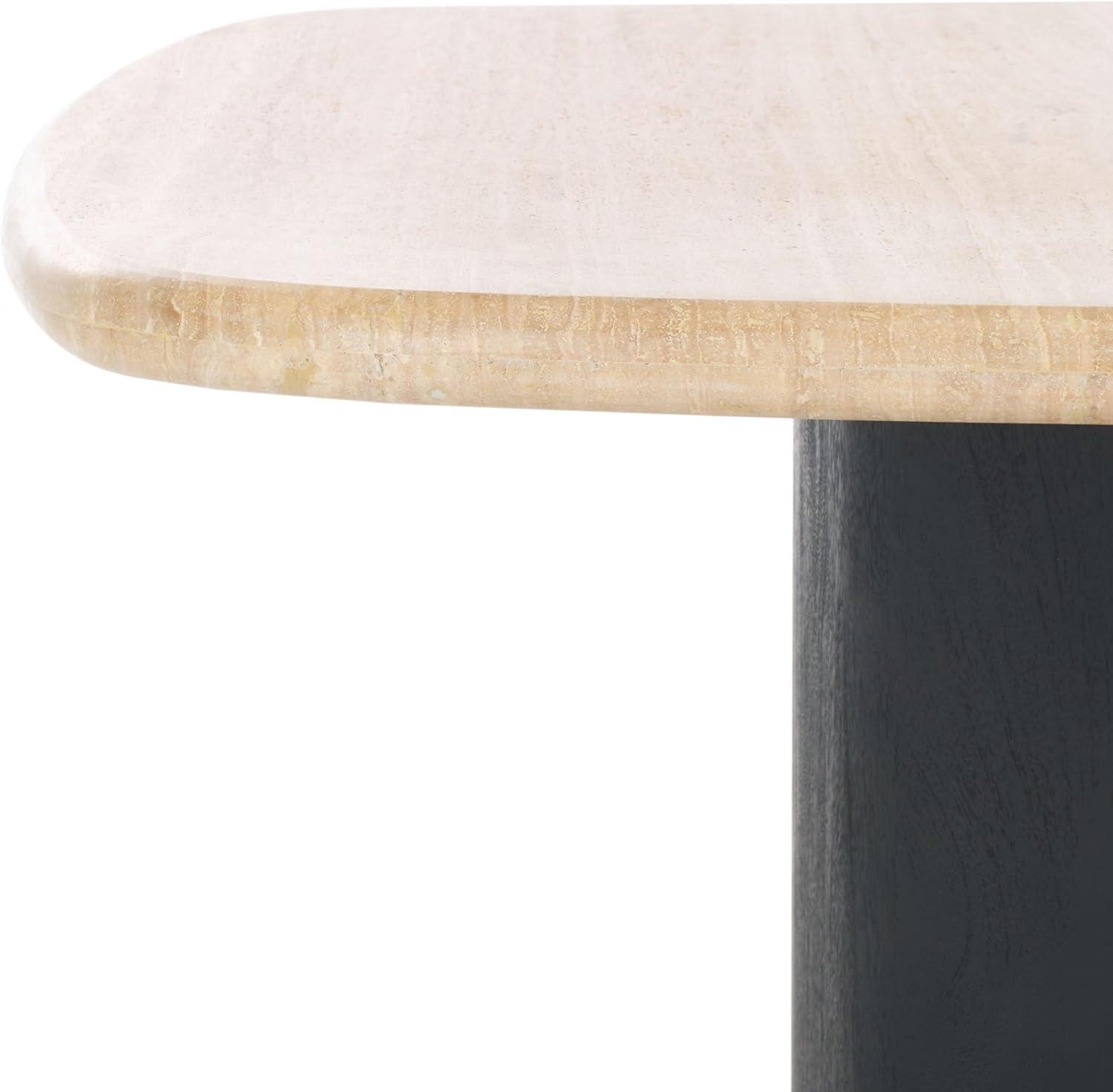 image:imageSAFAVIEH Couture Collection Celestyn Square Travertine Top Coffee Table with Black Solid Wood Pedestal Base Modern Accent Cocktail Table SFV9738ATravertineBlack