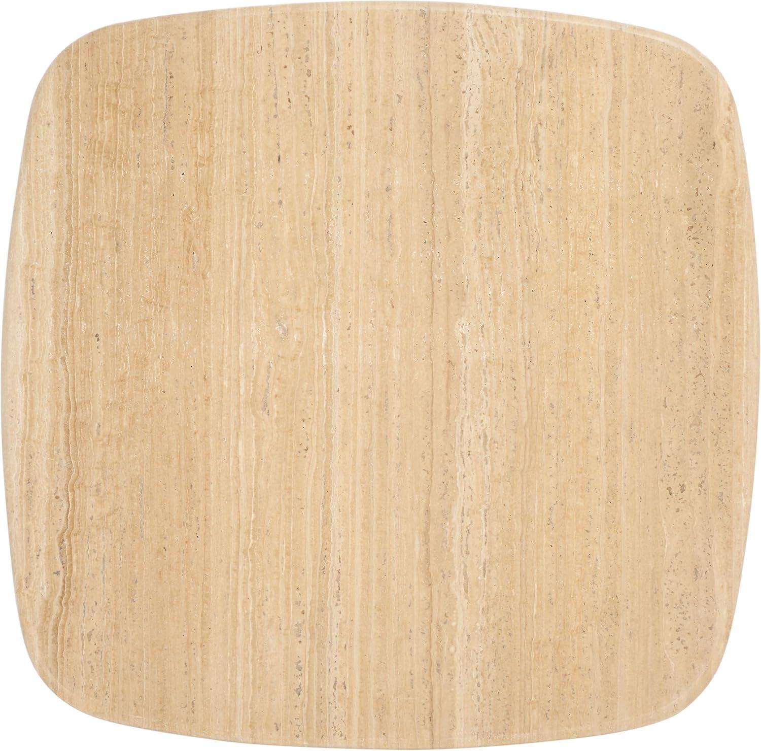 image:imageSAFAVIEH Couture Collection Celestyn Square Travertine Top Coffee Table with Black Solid Wood Pedestal Base Modern Accent Cocktail Table SFV9738ATravertineBlack