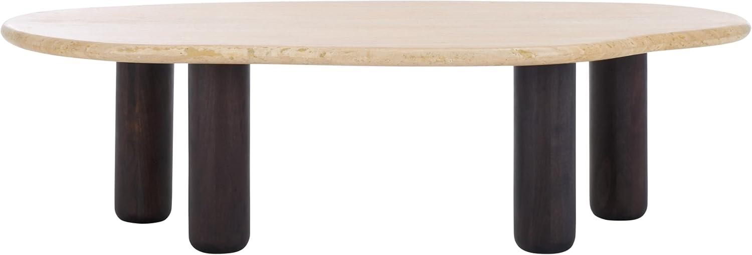 image:imageSAFAVIEH Couture Collection Celestyn Travertine Top Coffee Table with Walnut Solid Wood Legs Modern Accent Cocktail Table SFV9737ATravertineWalnut