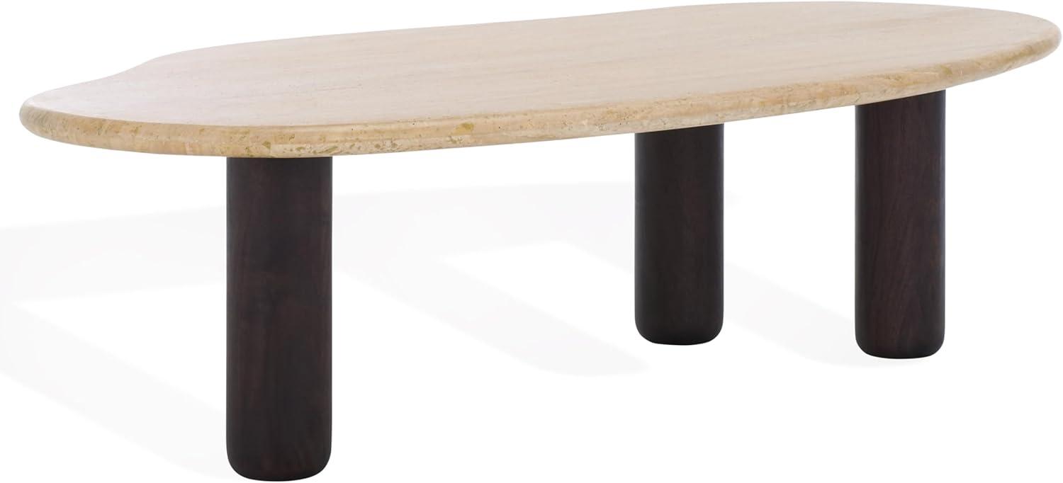 image:imageSAFAVIEH Couture Collection Celestyn Travertine Top Coffee Table with Walnut Solid Wood Legs Modern Accent Cocktail Table SFV9737ATravertineWalnut
