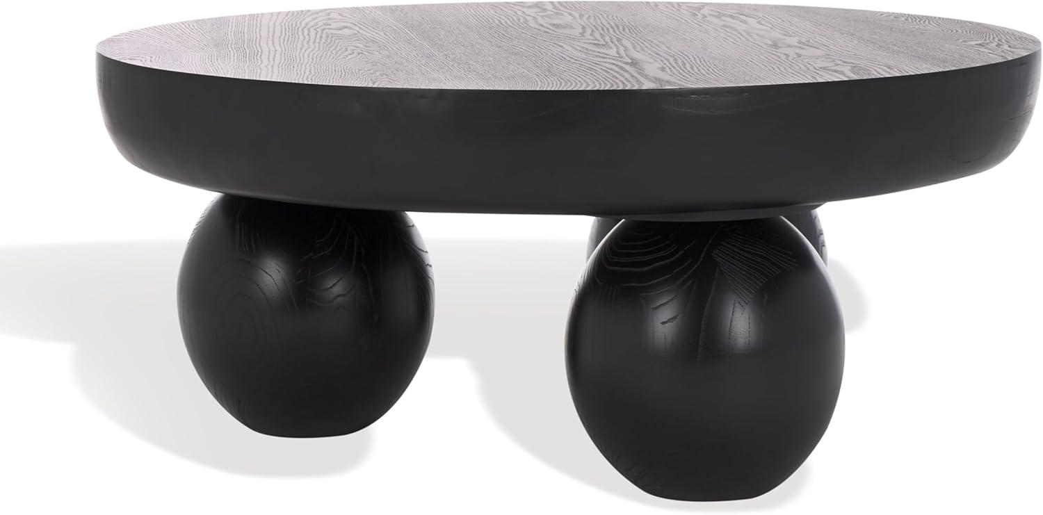 image:imageSAFAVIEH Couture Collection Hayliette Black Round Solid Wood Coffee Table Sculptural Modern Accent Table SFV2309BBlack
