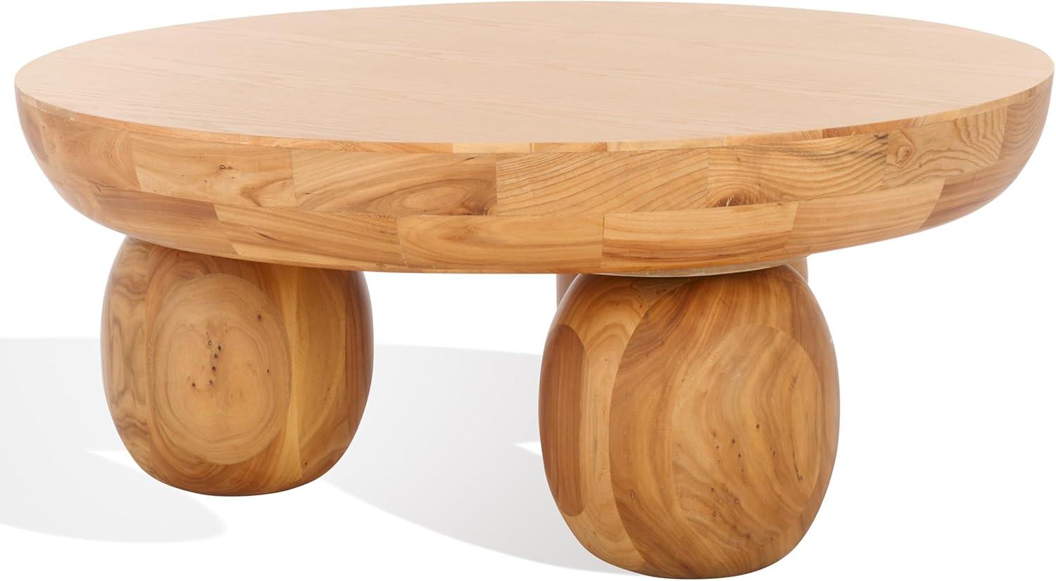 image:imageSAFAVIEH Couture Collection Hayliette Black Round Solid Wood Coffee Table Sculptural Modern Accent Table SFV2309BNatural