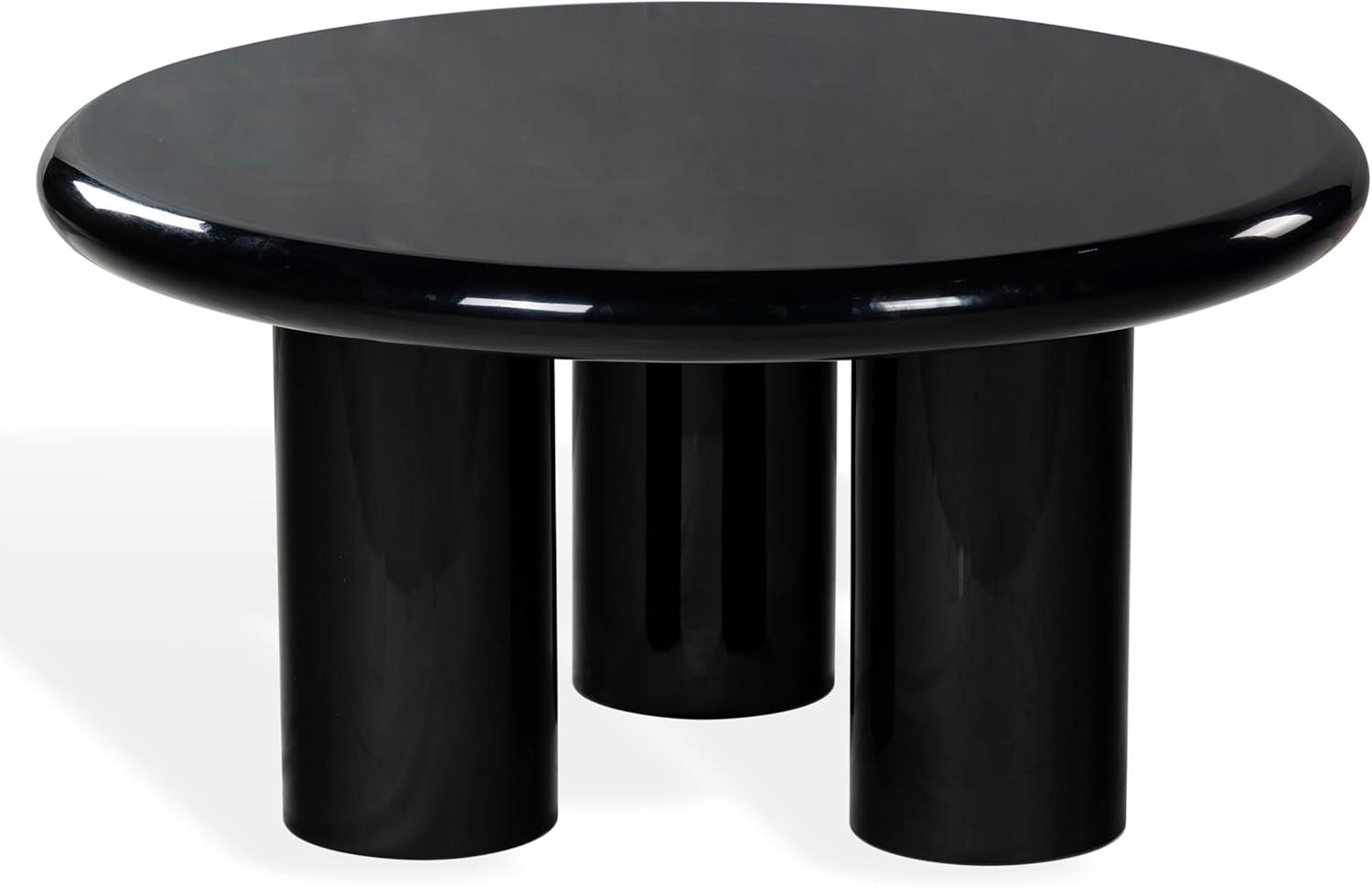 image:imageSAFAVIEH Couture Collection Lolita Red Concrete Coffee Table Round High Gloss Accent Table Modern Sculptural Design SFV2623CBlack