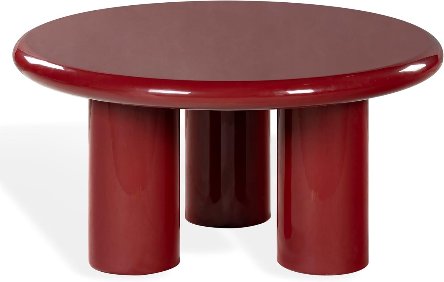 image:imageSAFAVIEH Couture Collection Lolita Red Concrete Coffee Table Round High Gloss Accent Table Modern Sculptural Design SFV2623CRed