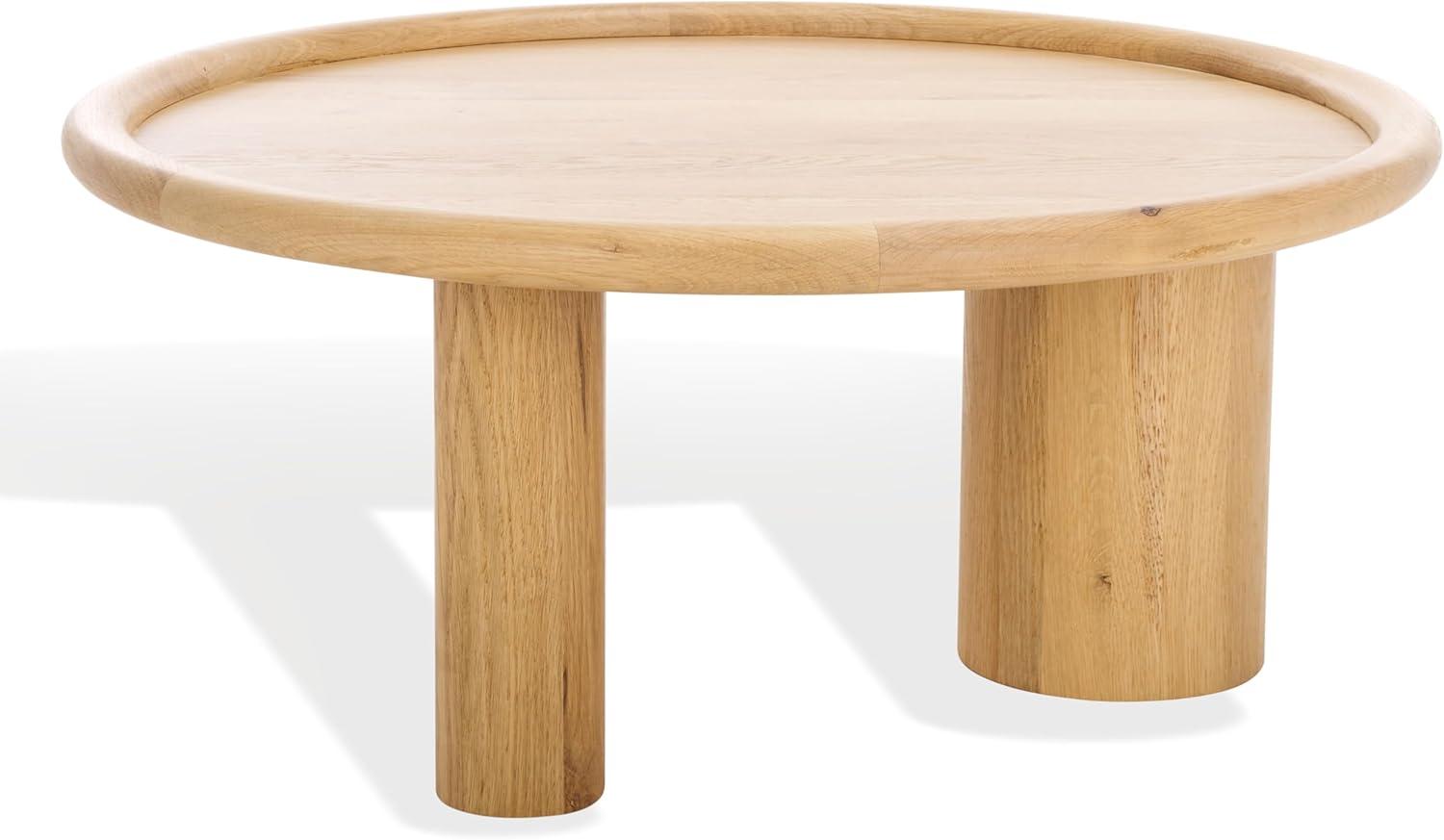 image:imageSAFAVIEH Couture Collection Madelynn Oak Wood Round Coffee Table with Oak Veneer 3Leg Base Modern Accent Cocktail Table SFV9747ANatural