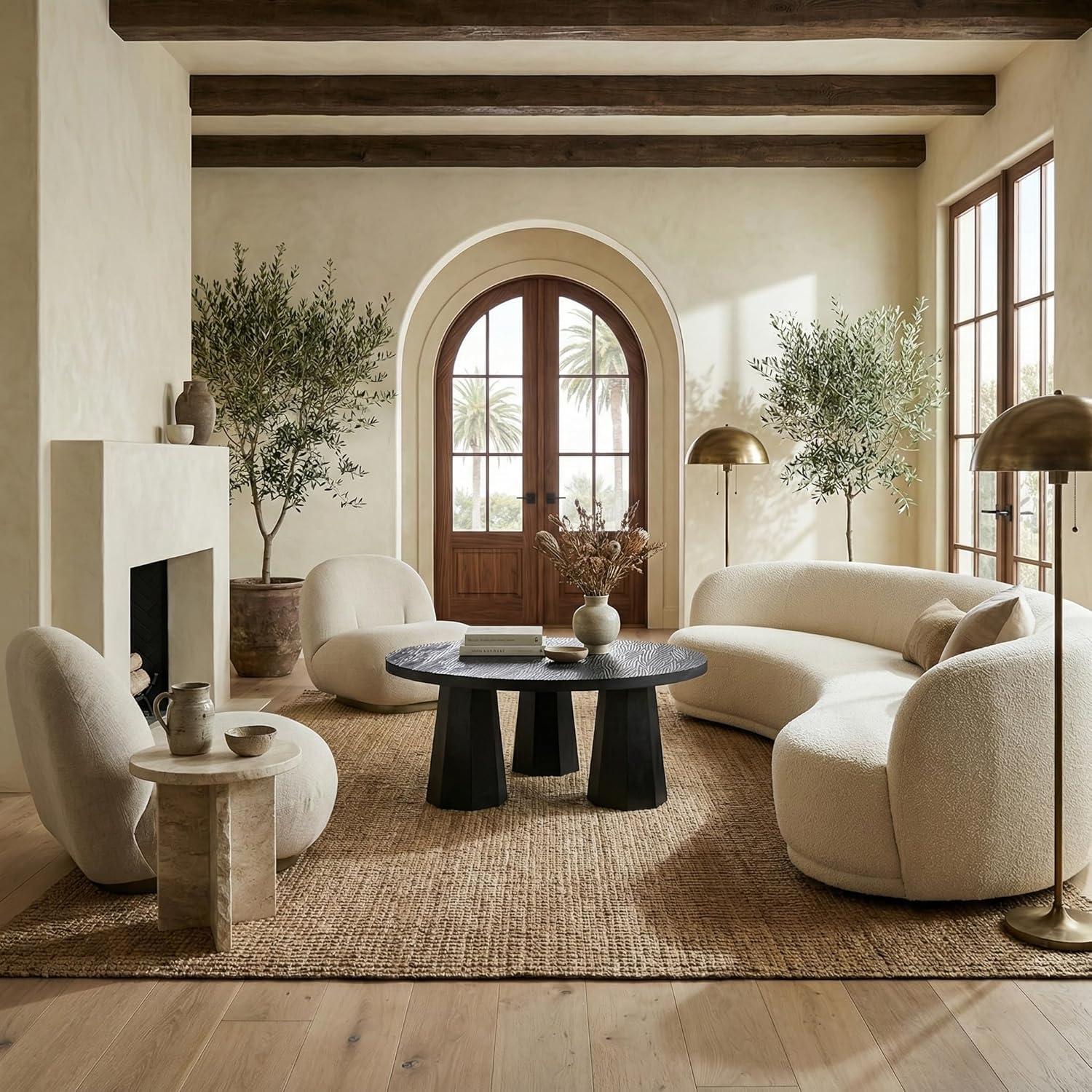 image:imageSAFAVIEH Couture Collection Petra Clara Black Solid Wood Coffee Table Round 3Leg Design Sculptural Modern Statement SFV5790ABlack