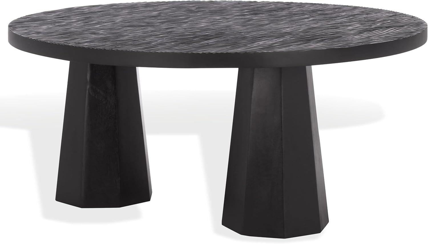 image:imageSAFAVIEH Couture Collection Petra Clara Black Solid Wood Coffee Table Round 3Leg Design Sculptural Modern Statement SFV5790ABlack