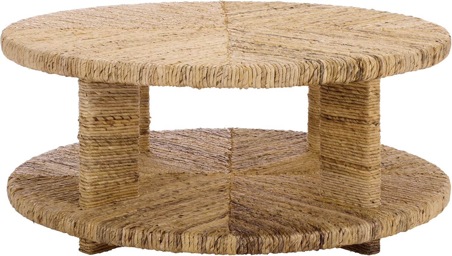 image:imageSAFAVIEH Couture Collection Rolando Natural Abaca Coffee Table Round Woven Accent Table Fully Assembled CWK2027ANatural
