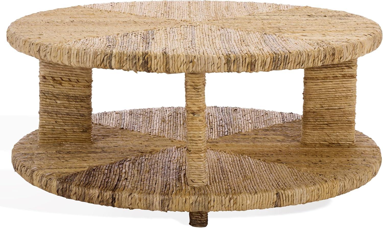 image:imageSAFAVIEH Couture Collection Rolando Natural Abaca Coffee Table Round Woven Accent Table Fully Assembled CWK2027ANatural