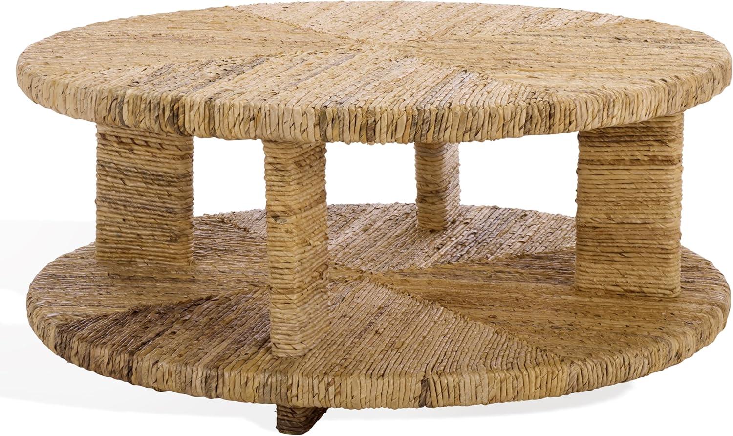 image:imageSAFAVIEH Couture Collection Rolando Natural Abaca Coffee Table Round Woven Accent Table Fully Assembled CWK2027ANatural