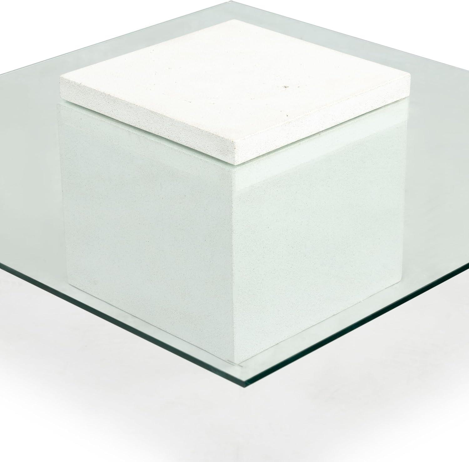 image:imageSAFAVIEH Couture Collection Sophibeth Ivory Coffee Table Square Concrete Base with Clear Glass Top Modern Accent Table SFV2611AIvoryClear