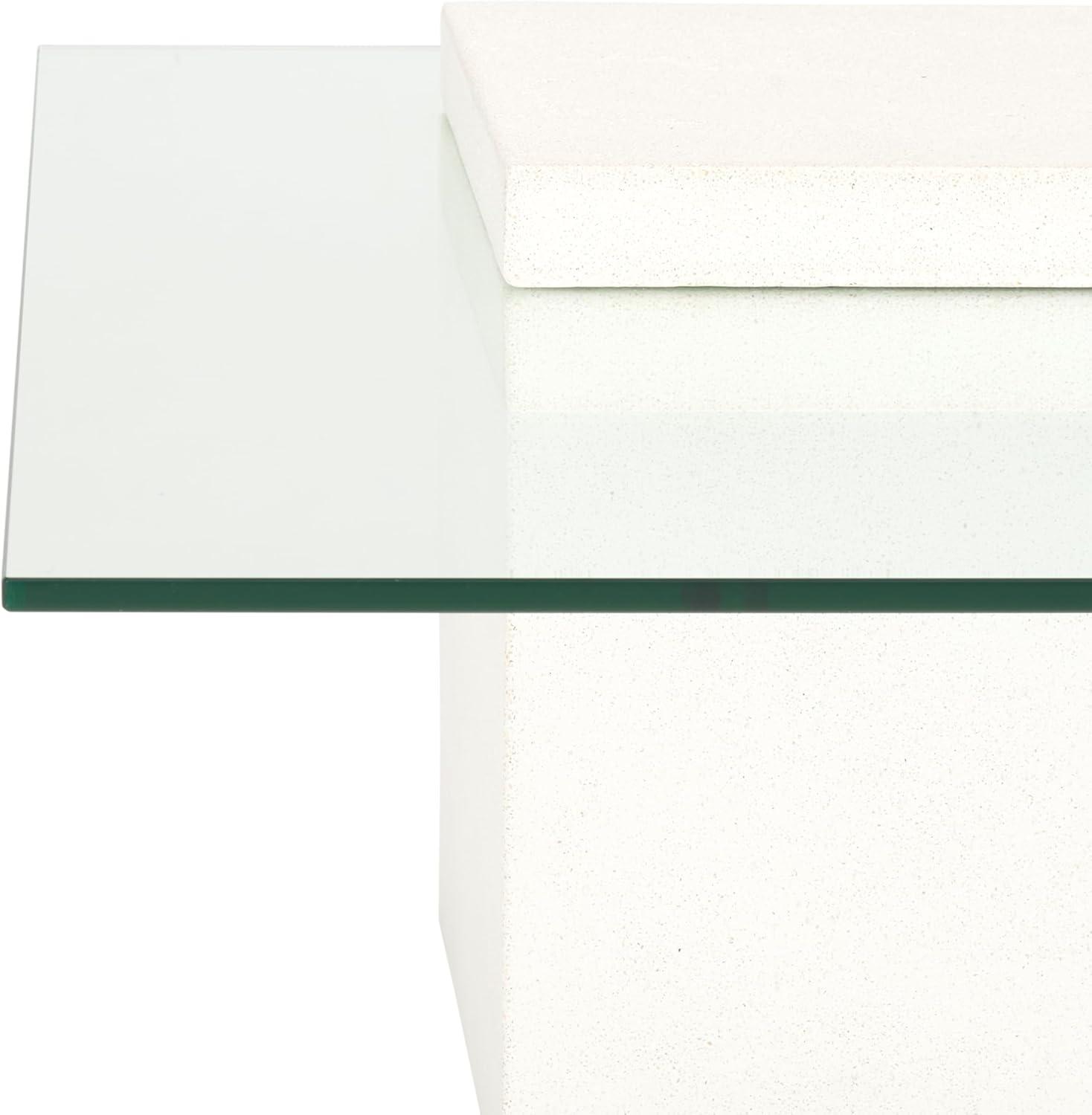 image:imageSAFAVIEH Couture Collection Sophibeth Ivory Coffee Table Square Concrete Base with Clear Glass Top Modern Accent Table SFV2611AIvoryClear