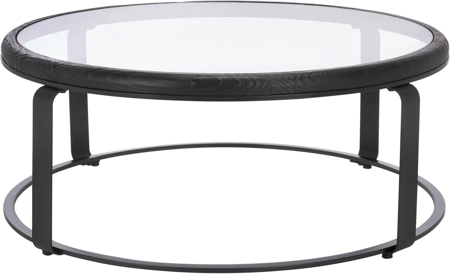 image:imageSAFAVIEH Couture Collection Tyrese Black Metal Coffee Table Round Clear Glass Top Modern Minimalist Accent Table SFV3005ABlackClear