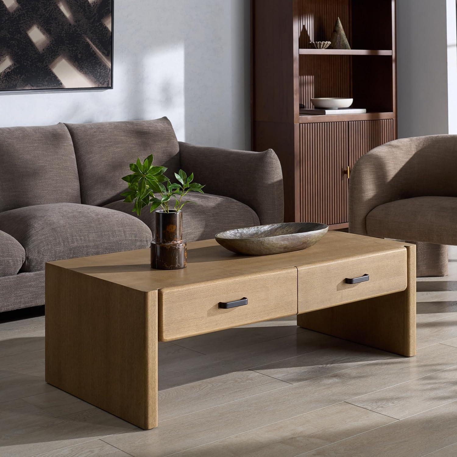 image:imageSAFAVIEH Couture Collection Wynnrosa Natural Coffee Table 2 Drawers for Storage Modern Rectangular Accent Table Fully Assembled SFV3008ANatural