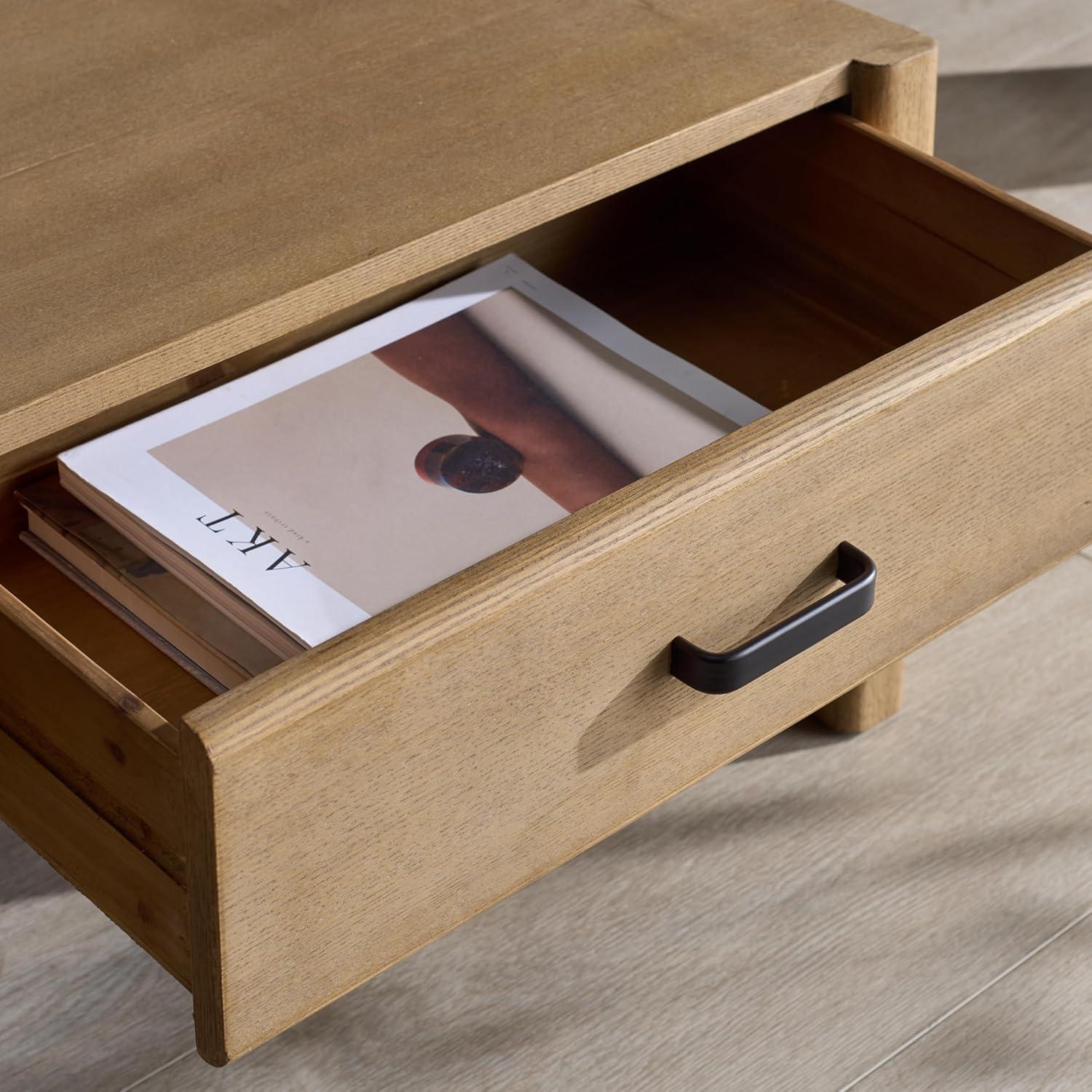 image:imageSAFAVIEH Couture Collection Wynnrosa Natural Coffee Table 2 Drawers for Storage Modern Rectangular Accent Table Fully Assembled SFV3008ANatural