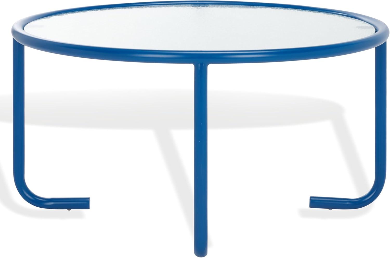 image:imageSAFAVIEH Couture Collection Zuzana Blue Metal Coffee Table with Clear Glass Top Modern Round Cocktail Table Fully Assembled SFV6806CBlueClear