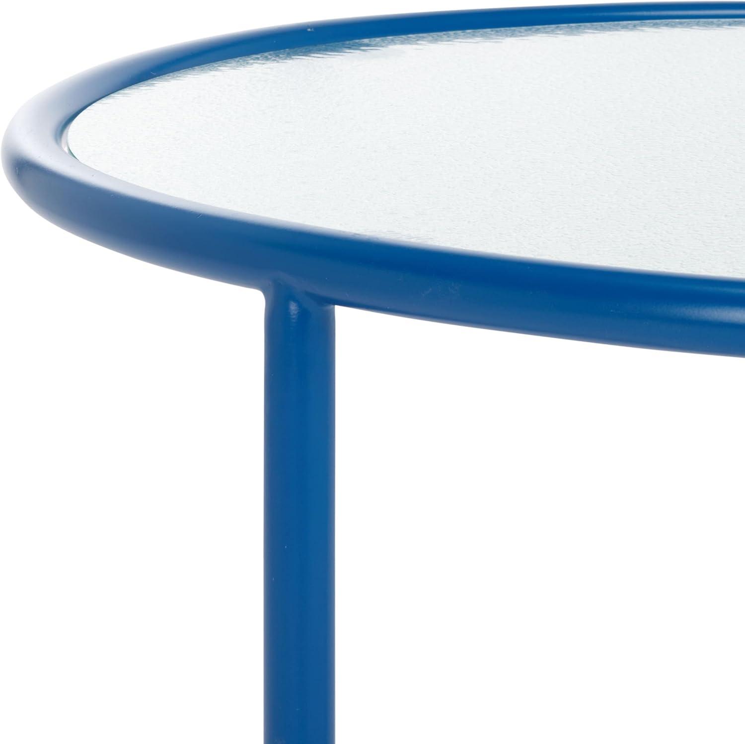 image:imageSAFAVIEH Couture Collection Zuzana Blue Metal Coffee Table with Clear Glass Top Modern Round Cocktail Table Fully Assembled SFV6806CBlueClear