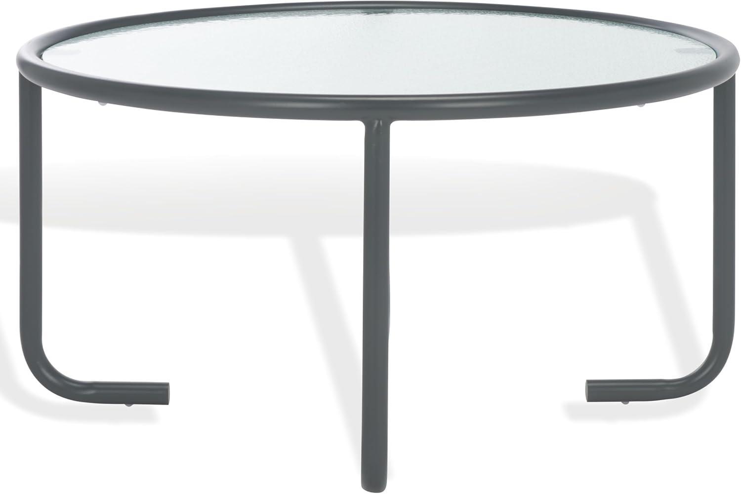 image:imageSAFAVIEH Couture Collection Zuzana Blue Metal Coffee Table with Clear Glass Top Modern Round Cocktail Table Fully Assembled SFV6806CGreyClear