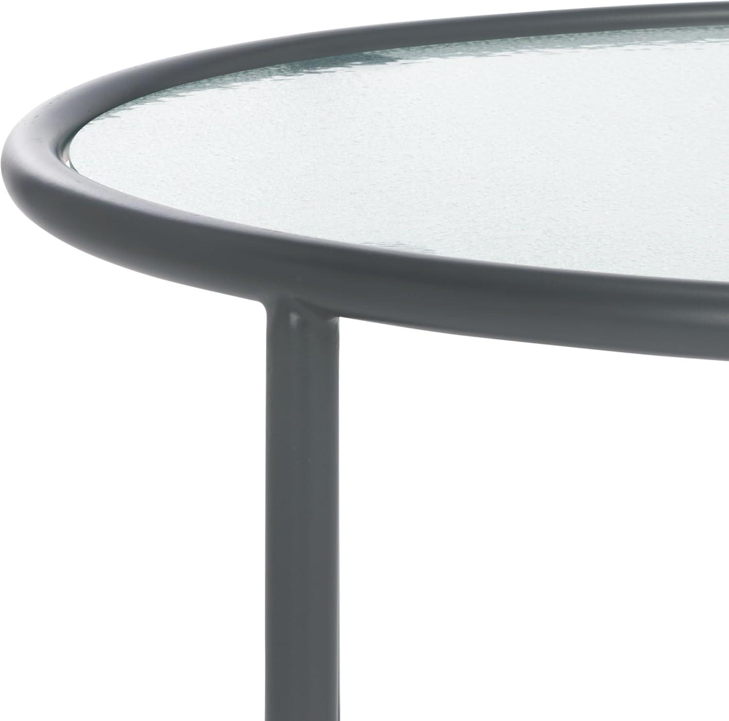 image:imageSAFAVIEH Couture Collection Zuzana Blue Metal Coffee Table with Clear Glass Top Modern Round Cocktail Table Fully Assembled SFV6806CGreyClear