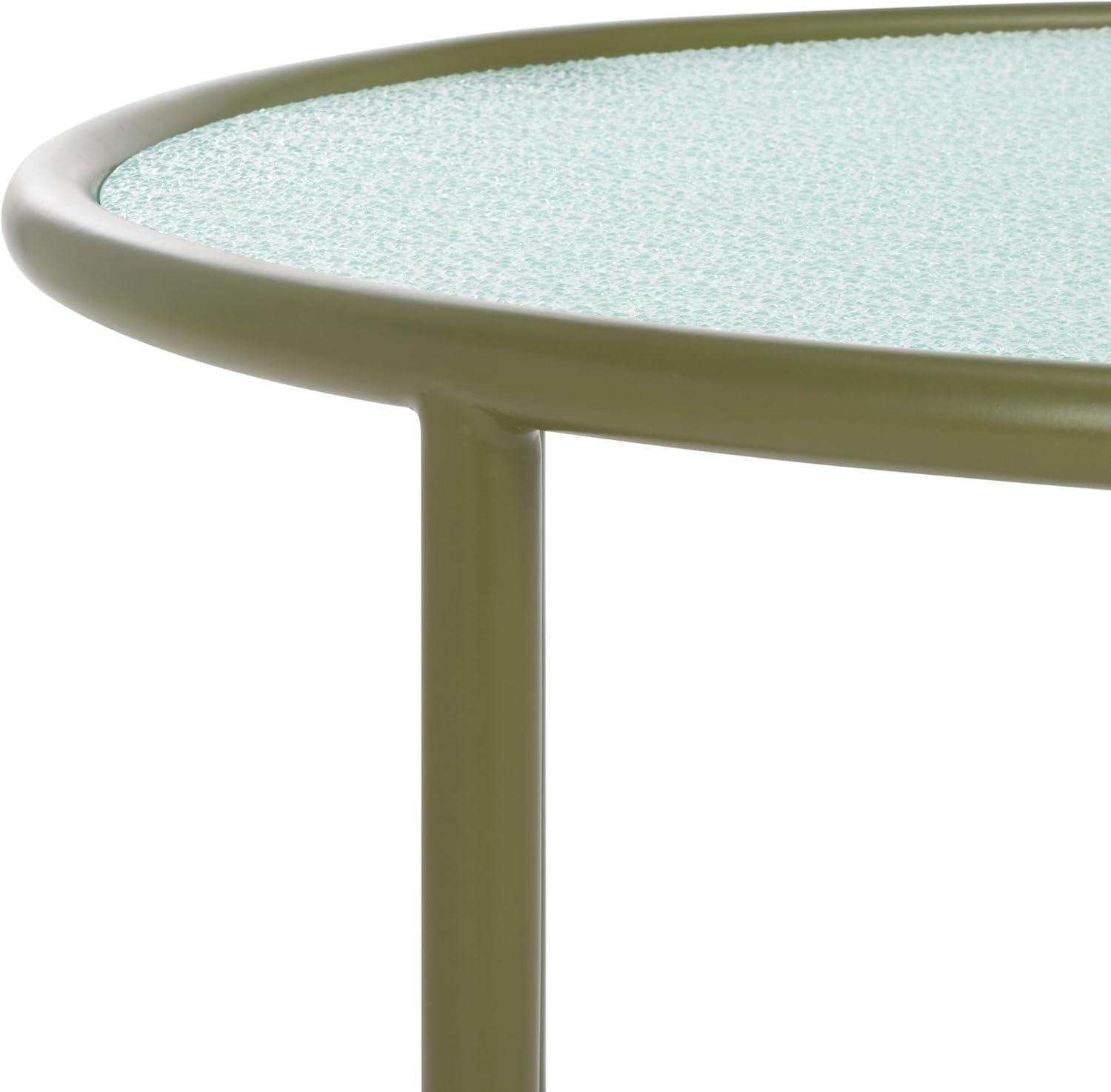 image:imageSAFAVIEH Couture Collection Zuzana Blue Metal Coffee Table with Clear Glass Top Modern Round Cocktail Table Fully Assembled SFV6806COlive GreenClear