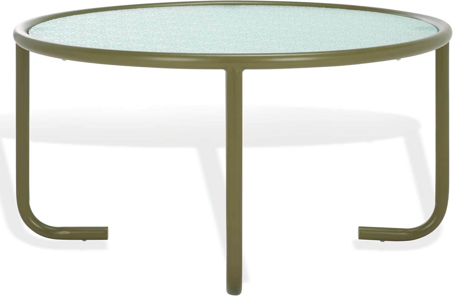 image:imageSAFAVIEH Couture Collection Zuzana Blue Metal Coffee Table with Clear Glass Top Modern Round Cocktail Table Fully Assembled SFV6806COlive GreenClear
