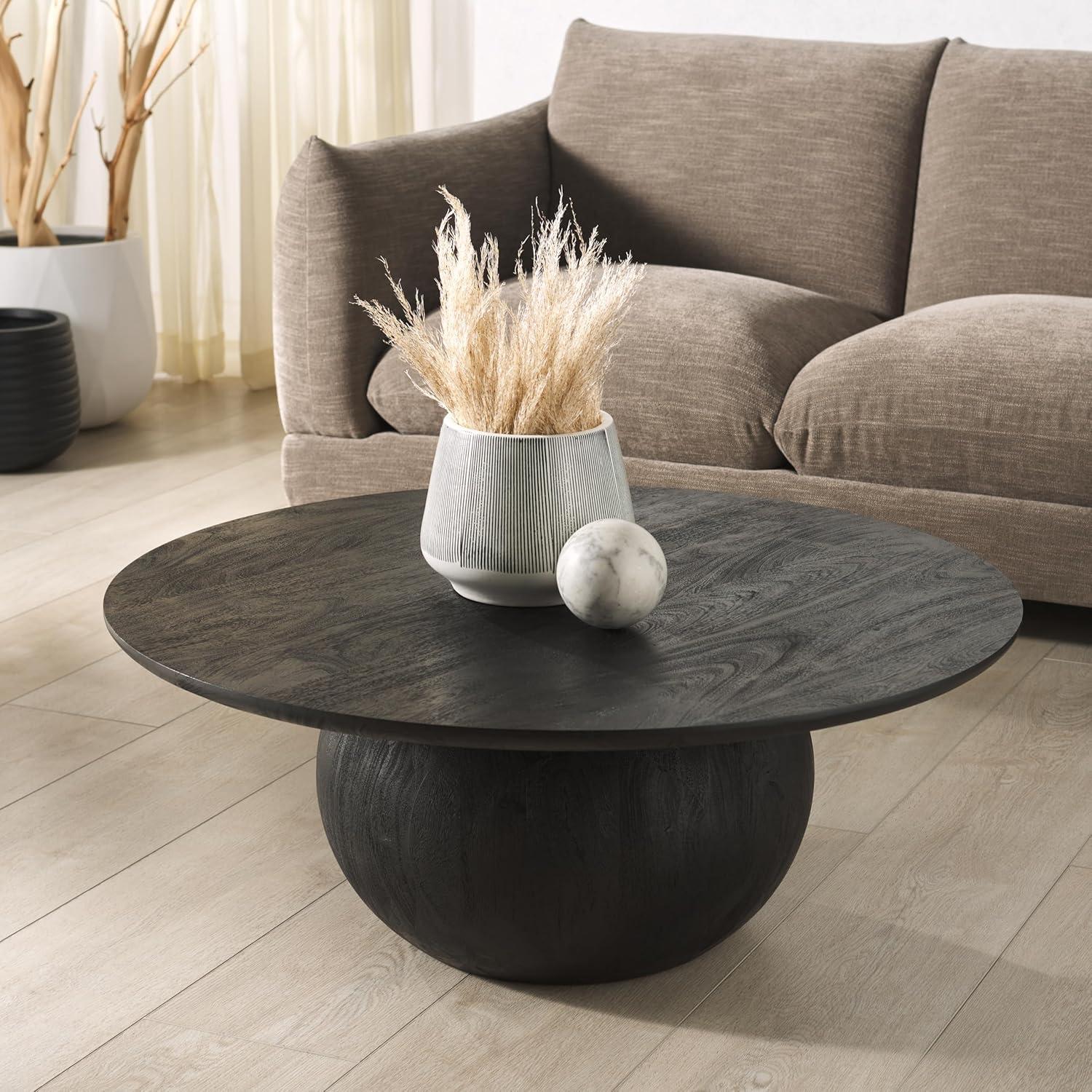 image:imageSAFAVIEH Couture Collection Gabribella White Wash Solid Wood Round Coffee TableBlack