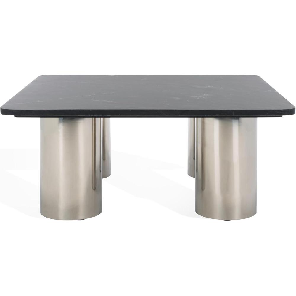 image:imageSAFAVIEH Couture Collection Belynda Black Marble Top Coffee Table with Chunky Chrome Stainless Steel Legs Modern Accent Cocktail Table SFV9740ABlackChrome