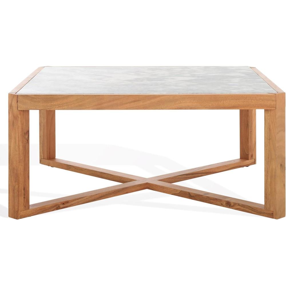 image:imageSAFAVIEH Couture Collection Bernardi Walnut amp Brown Marble Top Coffee Table with Solid Wood Base Modern Accent Cocktail Table SFV9744BNaturalWhite
