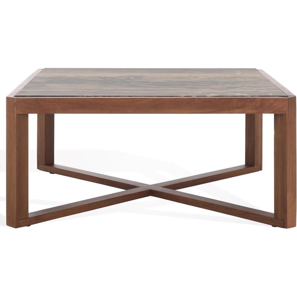 image:imageSAFAVIEH Couture Collection Bernardi Walnut amp Brown Marble Top Coffee Table with Solid Wood Base Modern Accent Cocktail Table SFV9744BWalnutBrown