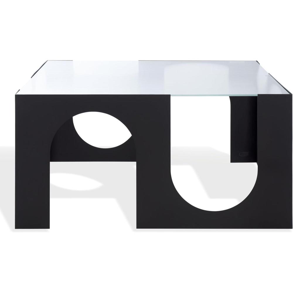 image:imageSAFAVIEH Couture Collection  Brayberry Black Iron amp Glass Square Coffee Table Modern Fully Assembled Accent Cocktail Table SFV6802ABlackClear