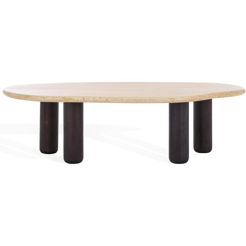 image:imageSAFAVIEH Couture Collection Celestyn Travertine Top Coffee Table with Walnut Solid Wood Legs Modern Accent Cocktail Table SFV9737ATravertineWalnut