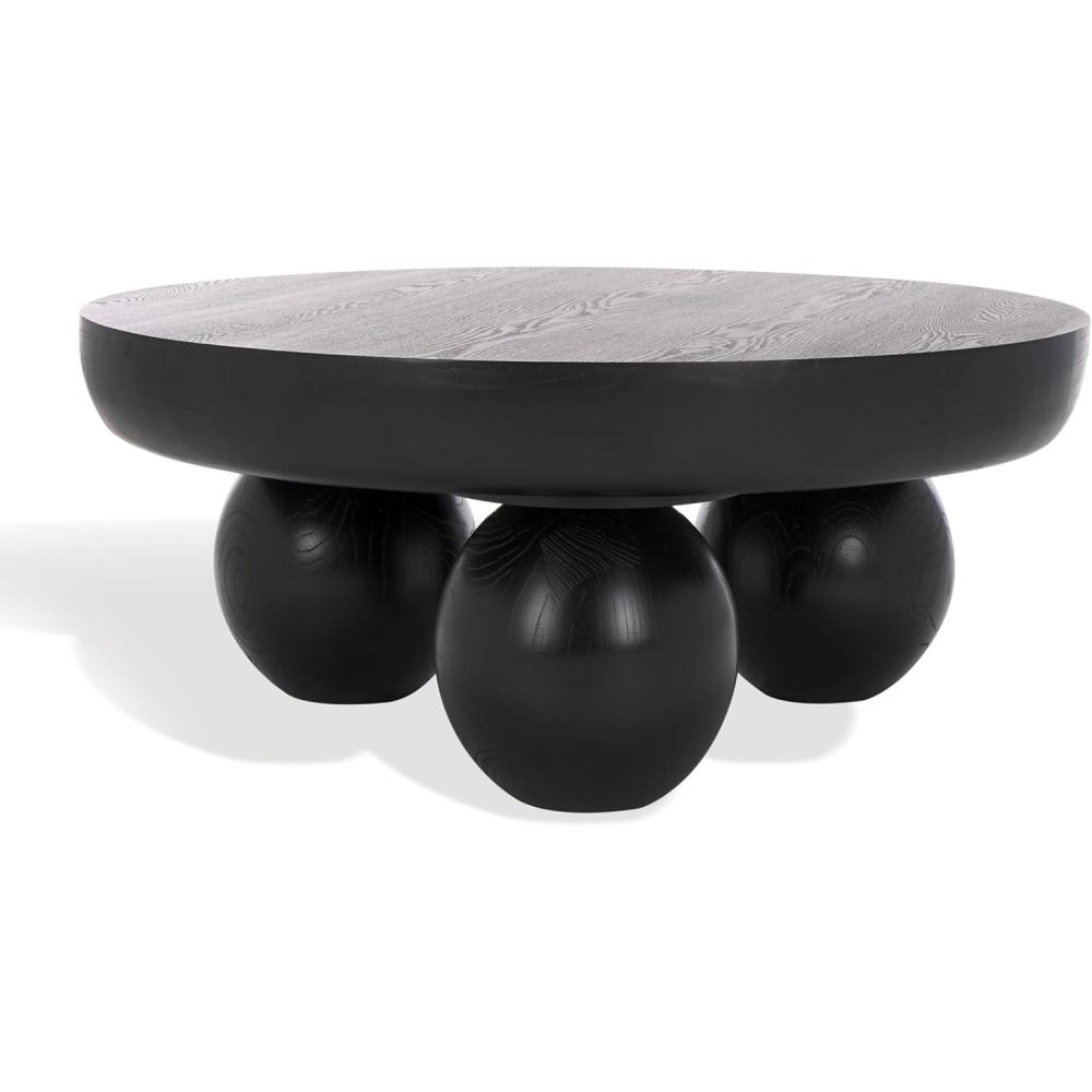 image:imageSAFAVIEH Couture Collection Hayliette Black Round Solid Wood Coffee Table Sculptural Modern Accent Table SFV2309BBlack