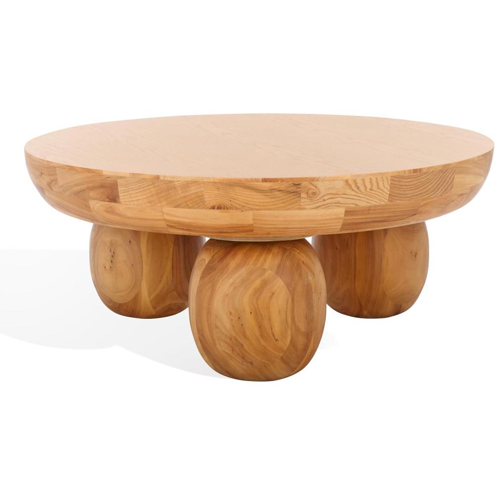 image:imageSAFAVIEH Couture Collection Hayliette Black Round Solid Wood Coffee Table Sculptural Modern Accent Table SFV2309BNatural
