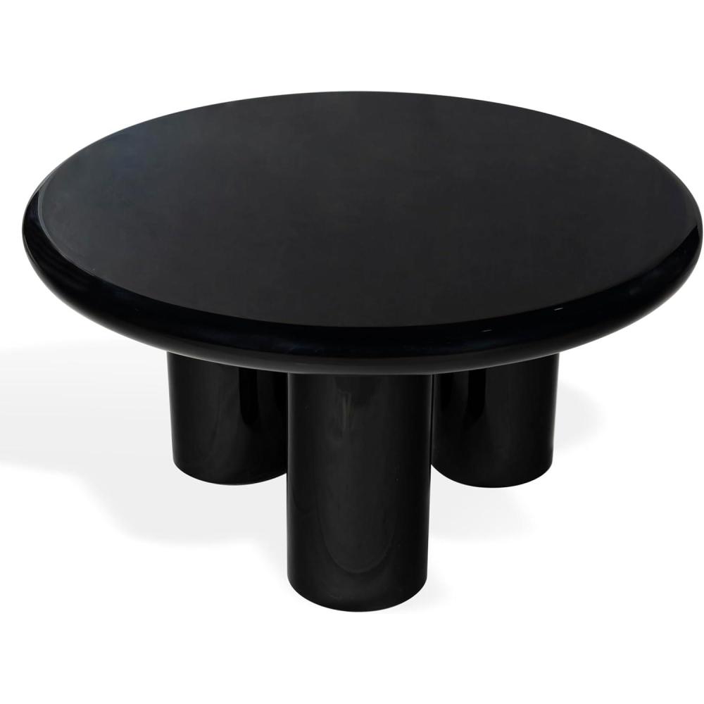 image:imageSAFAVIEH Couture Collection Lolita Red Concrete Coffee Table Round High Gloss Accent Table Modern Sculptural Design SFV2623CBlack