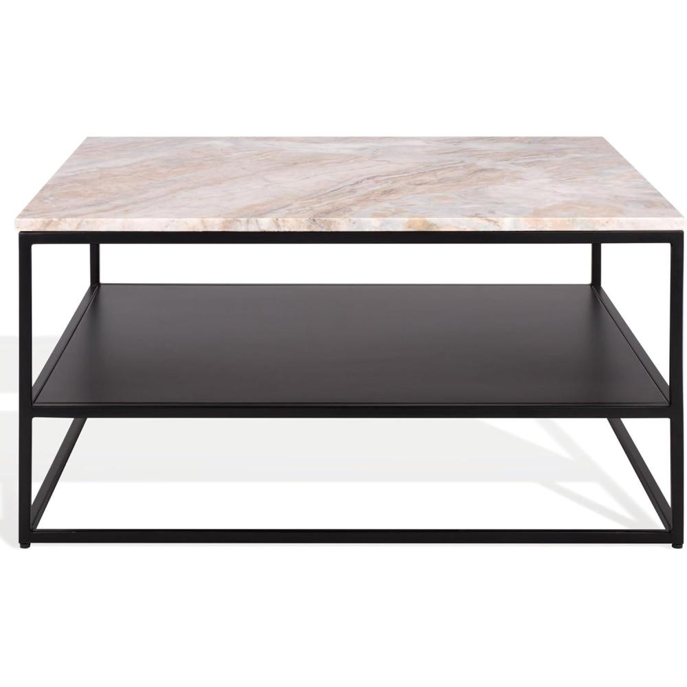 image:imageSAFAVIEH Couture Collection Macklyn Light Brown Marble amp Black Metal Square Coffee Table Open Storage Shelf Fully Assembled SFV5769ALight BrownBlack