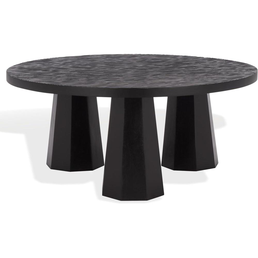 image:imageSAFAVIEH Couture Collection Petra Clara Black Solid Wood Coffee Table Round 3Leg Design Sculptural Modern Statement SFV5790ABlack