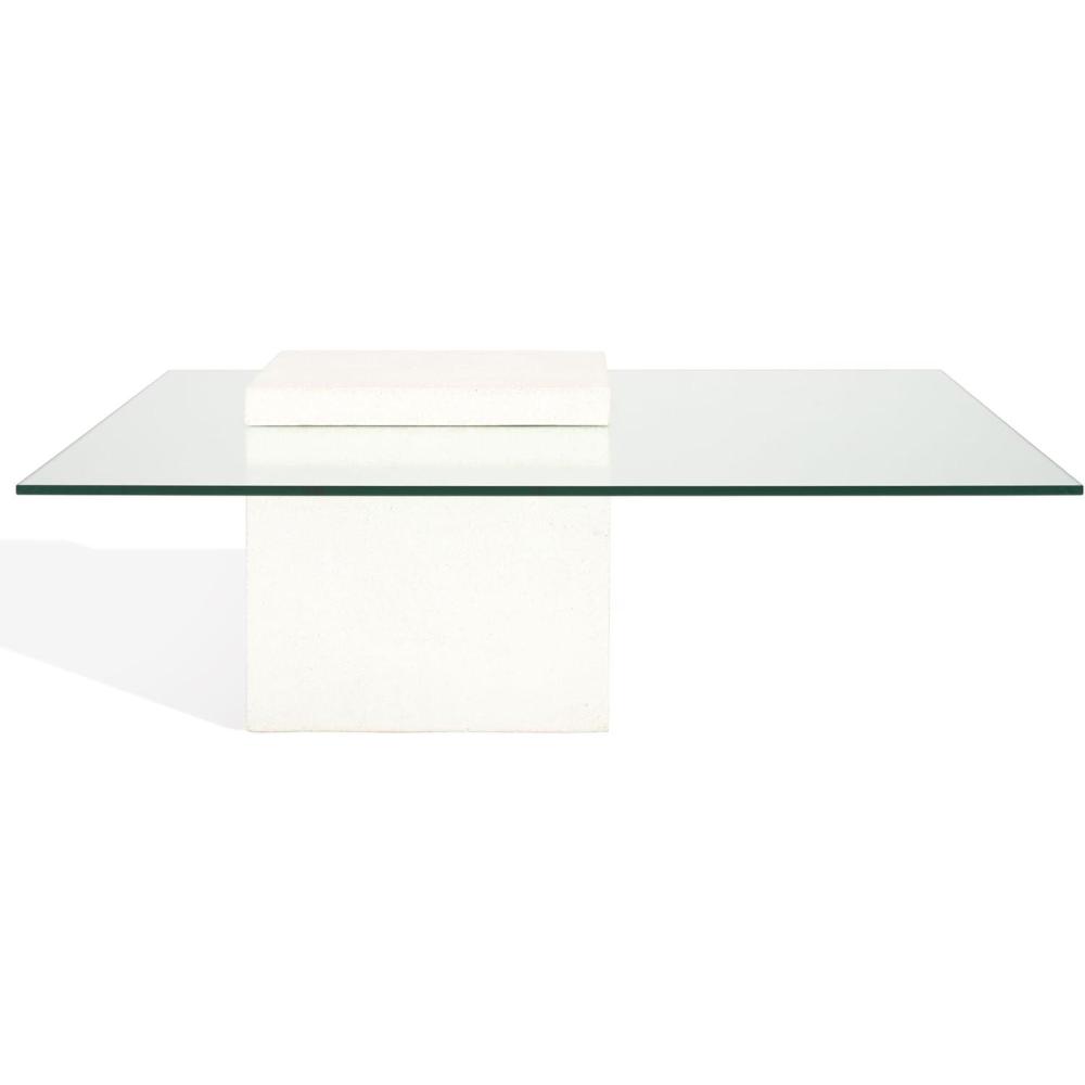 image:imageSAFAVIEH Couture Collection Sophibeth Ivory Coffee Table Square Concrete Base with Clear Glass Top Modern Accent Table SFV2611AIvoryClear