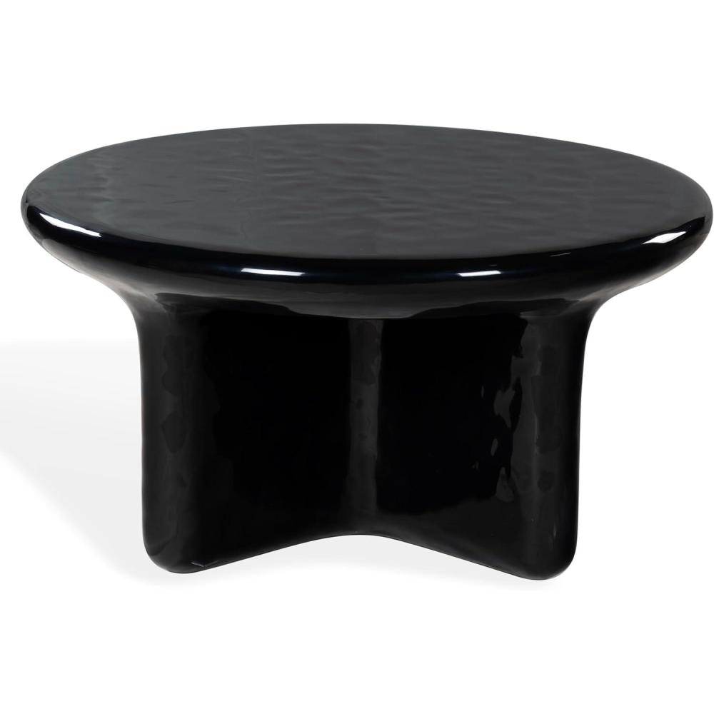 image:imageSAFAVIEH Couture Collection Tressarose Black Concrete Coffee Table Round High Gloss Accent Table Modern Sculptural Design Fully Assembled SFV2625ABlack